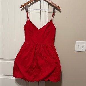 Red Spaghetti-Strap Bubble Mini Dress